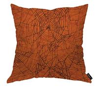 EKOBLA Taie d'oreiller carrée en coton et lin avec motif d'Halloween - 45,7 x 45,7 cm - Orange - Motif effrayant - Pour hommes, femmes, garçons et filles