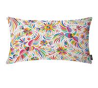 EKOBLA Taie d'oreiller florale mexicaine style ethnique art ethnique oiseaux et cachemire fleurs carré en coton lin décoratif pour canapé, chaise, lit 30,5 x 50,8 cm