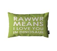 EKOBLA Taie d'oreiller Rawwr Means I Love You in Dinosaur Citation drôle drôle Citation drôle Vert Blanc Housse de coussin pour canapé Décoration d'intérieur Coton Lin 30,5 x 50,8 cm