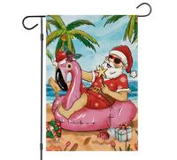 EKOREST Drapeaux de jardin de Noël en juillet 30,5 x 45,7 cm double face, Père Noël sur la plage, petite décoration saisonnière pour les vacances, l'été, l'hiver, la cour extérieure