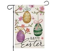 EKOREST Happy Easter Garden Flags for Outside, Watercolor Easter Eggs with Flowers Branches Yard Decoration, Small Seasonal Spring Outdoor Decor for Farmhouse Holiday,12x18 Inch Double Sided