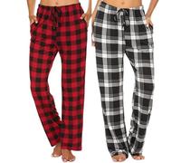 Ekouaer 2 Pièces Bas de Pyjama Femmes Pantalon Pyjama Femme à Carreaux Pantalon de Nuit avec Poches Doux Pantalon Long Vêtements de Nuit
