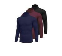 Ekouaer 3pcs Haut Thermique Homme à Manches Longues sous-Vêtements Chauds avec Micro-Polaire intérieure Hiver Noir+Bleu Marine+Rouge vin M