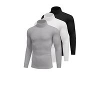 Ekouaer 3pcs Haut Thermique Homme à Manches Longues sous-Vêtements Chauds avec Micro-Polaire intérieure Hiver Noir+Blanc+Gris Clair L
