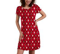 Ekouaer Camicia da Notte da Donna Manica Corta Cuciture Arricciate morbide Loungewear,Rouge, L