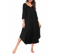 Ekouaer Chemises de Nuit Femme 3/4 Manche Classique Style Col en V vêtements de Nuit Surdimensionnée Robes Casual Femme lâche Robe Noir L