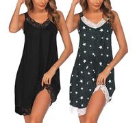 Ekouaer Nuisette Femme sans Manches Esthétique Confortable Amour Vêtement de Nuit 2pcs Noire + Grise Étoile XXL