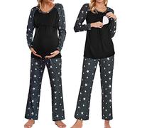 Ekouaer Pyjama d'allaitement pour Femme pour hôpital Manches Longues Modal de Grossesse Ensemble Pyjama 2 pièces Étoile L