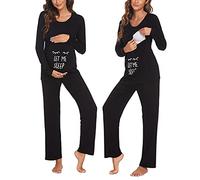 Ekouaer Pyjama d'allaitement pour Femme pour hôpital Manches Longues Modal de Grossesse Ensemble Pyjama 2 pièces Nero S