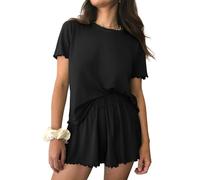Ekouaer Pyjama Femme ete Ensemble de Pyjama Court Haut à Manche Courte avec Boutons Pyjamas Short Couleur Unie 2 Pièces