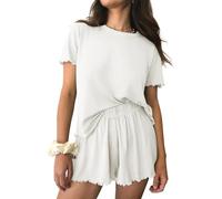 Ekouaer Pyjama Femme Ete Ensembles de Pyjamas Court Short Ensemble Pyjamas T-Shirt de Nuit Manche Courtes Vêtements de Nuit patanlon de Pyjama Sleepwear