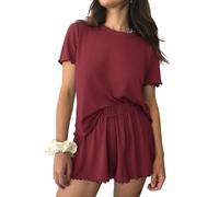 Ekouaer Pyjama Femme Ete Ensembles de Pyjamas Court Short Ensemble Pyjamas T-Shirt de Nuit Manche Courtes Vêtements de Nuit patanlon de Pyjama Sleepwear
