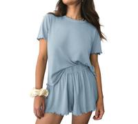Ekouaer Pyjama Femme Vêtements de Nuit Short Pantacourt Ensembles de Pyjama d'été Manches Courtes avec Poches Pyjamas pour Femme