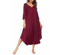 Ekouaer vêtements de Nuit Femme Col en V Chemise de Nuit Longue Doux et Léger Vêtements de Nuit Robes Casual Femme lâche Robe Rouge XL