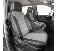 EKR Housses de siège de Voiture Silverado sur Mesure pour Sierra 1500 2019-2025 / Chevy Silverado 1500 et Cabine Double HD 2020-2025, rangée arrière sans accoudoir, Ensemble Complet, Cuir (Noir/Gris)