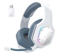 EKSA Casque Gaming Sans Fil Pour PS5 PC PS4, Son Surround 7.1, Wireless 2.4GHz USB, Micro Antibruit ENC, Lumières RGB, 36 Hrs D'autonomie, Jack 3,5mm, White