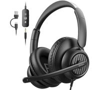 EKSA H8 Casque PC avec Microphone, Casque Stéréo Filaire avec Bouton, Casque à Réduction de Bruit, Ports USB-C/USB-A & Prise Jack 3,5mm, Casque Micro pour Ordinateur Portable/Bureau/Centre D'appels