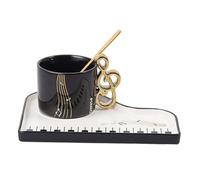 eKsdf Tasses à expresso en céramique avec notes de musique avec soucoupe et cuillère Tasse à café créative piano Tasses à cappuccino 200ml Tasse en porcelaine Set de tasses à moka Cadeau (Noir)