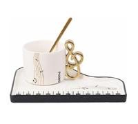 eKsdf Tasses en céramique avec notes de musique et cuillère, tasses à espresso avec soucoupe et cuillère, tasses à café piano créatives, tasses à cappuccino 200 ml, tasses en porcelaine, tasses mocha