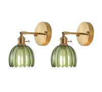 EKSED Applique Murale Vintage en Verre avec Douille E27 et Interrupteur Rotatif, Applique Murale Décorative avec Abat-Jour en Forme de Pétale pour Chambre, Couloir ou Salon (vert, lot de 2)