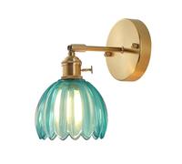 EKSED Applique Murale Vintage en Verre avec Douille E27 et Interrupteur Rotatif, Applique Murale Décorative avec Abat-Jour en Forme de Pétale pour Chambre, Couloir ou Salon (bleu, lot de 1)