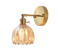 EKSED Applique Murale Vintage en Verre avec Douille E27 et Interrupteur Rotatif, Applique Murale Décorative avec Abat-Jour en Forme de Pétale pour Chambre, Couloir ou Salon (ambre, lot de 1)
