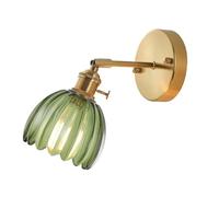 EKSED Applique Murale Vintage en Verre avec Douille E27 et Interrupteur Rotatif, Applique Murale Décorative avec Abat-Jour en Forme de Pétale pour Chambre, Couloir ou Salon (vert, lot de 1)