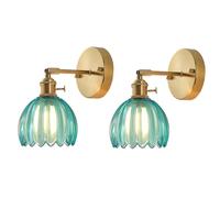 EKSED Applique Murale Vintage en Verre avec Douille E27 et Interrupteur Rotatif, Applique Murale Décorative avec Abat-Jour en Forme de Pétale pour Chambre, Couloir ou Salon (bleu, lot de 2)