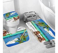 EKSED Ensemble Tapis de Bain, Carpettes de Toilette 3 Pièces,Paradis Tropical,Tapis WC Antidérapant Doux Absorbant pour la Salle de Bain/WC