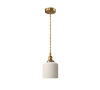 EKSED Lampe suspendue avec abat-jour en céramique blanche, douille E27 dorée et interrupteur rotatif - Luminaire de plafond suspendu avec cordon doré