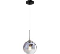 EKSED Suspension Moderne en Verre avec Douille E27, Luminaire Plafonnier à Abat-Jour Sphérique de 25 cm pour Îlot de Cuisine, Salle à Manger (Argenté, 1 Lumière)