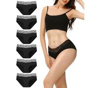 EKSHER Culotte Femme Coton Stretch sous Vetement Dentelle Sexy Slip Taille Basse Confortable Lot de 6 Noir M