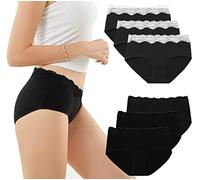 EKSHER Culotte Femme Coton Stretch sous Vetement Dentelle Sexy Slip Taille Basse Confortable Lot de 6 Noir M