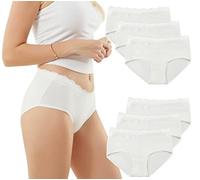EKSHER Culotte Femme Coton Stretch sous Vetement Dentelle Sexy Slip Taille Basse Lot de 6 Blanc M