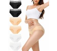 EKSHER Culotte Femme Lot de 6 Coton Sexy Slip en Dentelle Taille Basse Hipster Shorties Confortable Noir Blanc Nude XL