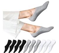 EKSHER Lot de 10 paires de chaussettes invisibles pour homme et femme - En coton et silicone - Antidérapantes - Taille 35-50, 4 x noir + 3 x blanc + 3 x gris, 35-38