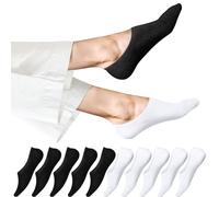 EKSHER Lot de 10 paires de chaussettes invisibles pour homme et femme - En coton et silicone - Antidérapantes - Taille 35-50, 5 x noir + 5 x blanc, 43-46