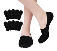 EKSHER No Show Lot de 10 paires de chaussettes de sport invisibles en coton et silicone antidérapant pour l'été, 10 x noires, 35-38