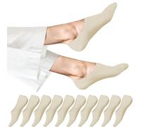 EKSHER No Show Lot de 10 paires de chaussettes de sport invisibles en coton et silicone antidérapant pour l'été, 10 x beiges, 35-38