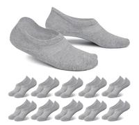 EKSHER No Show Lot de 10 paires de chaussettes de sport invisibles en coton pour homme et femme Antidérapantes et respirantes, 10 x gris, 39-42