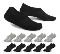 EKSHER No Show Lot de 10 paires de chaussettes de sport invisibles en coton pour homme et femme Antidérapantes et respirantes, 5 x noir + 5 x gris, 35-38