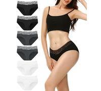 EKSHER Shorty Femme Culotte en Dentelle Sexy Slip Coton Taille Basse sous Vetement Confortable Lot de 6 Noir Blanc Gris L