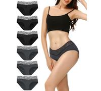 EKSHER Slip Femmes Culotte Femme Coton Lot de 6 Slip Sexy en Dentelle Taille Basse Shorty sous-Vêtements Doux Noir Gris 2XL