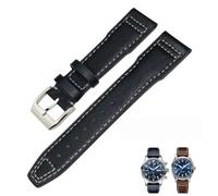 EKSIL Bracelet de montre en cuir véritable 20 mm, 21 mm, 22 mm pour montre de pilote IWC IW3777 PORTOFINO Mark 18 - Bracelet noir bleu marron pour homme, 20 mm, Agate