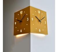 EKsma Horloge Murale d'angle de Luxe avec lumière, horloges latérales for la décoration du Salon, Horloge Double Face(Yellow)