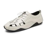 EKsma Sandales de sport à lacets for hommes, faites à la main, chaussures de pêcheur décontractées à bout fermé, chaussures de plage souples tissées(White,EU 46)