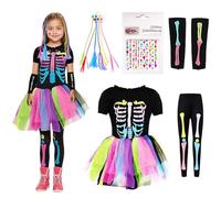 Ekukeon Costume de squelette coloré pour enfants, costume de squelette néon pour enfants, robe de halloween pour filles, pour cosplay de carnaval d'Halloween (M)