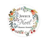 eKunSTreet 100 Rouge Joyeux Noël et Bonne Année Autocollant, motif de couronne de fleurs et de baies Étiquettes, 40mm Joyeuses Fêtes Stickers pour l'emballage cadeau - UNI 406