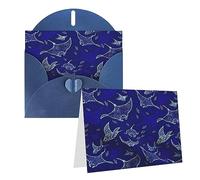 EKYOSHCZ Cartes de vœux vierges avec enveloppes - Raie manta et poisson - Carte d'anniversaire vierge - Carte de fête des mères, Noël, Halloween, mariage - Cartes de vœux vierges pour toutes les