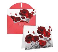 EKYOSHCZ Cartes de vœux vierges en forme de coquelicot rouge avec enveloppes, carte d'anniversaire, de fête des mères, de Noël, d'Halloween, de mariage, cartes de vœux vierges pour toutes les